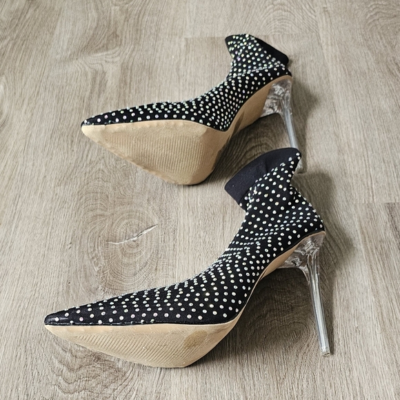 Size 10 Fashion Nova Black Rhinestone Sock Booties - Picture 9 of 10